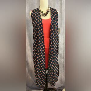 NEW LulaRoe Joy Vest Geometric Diamonds Blue and Orange Size Small
